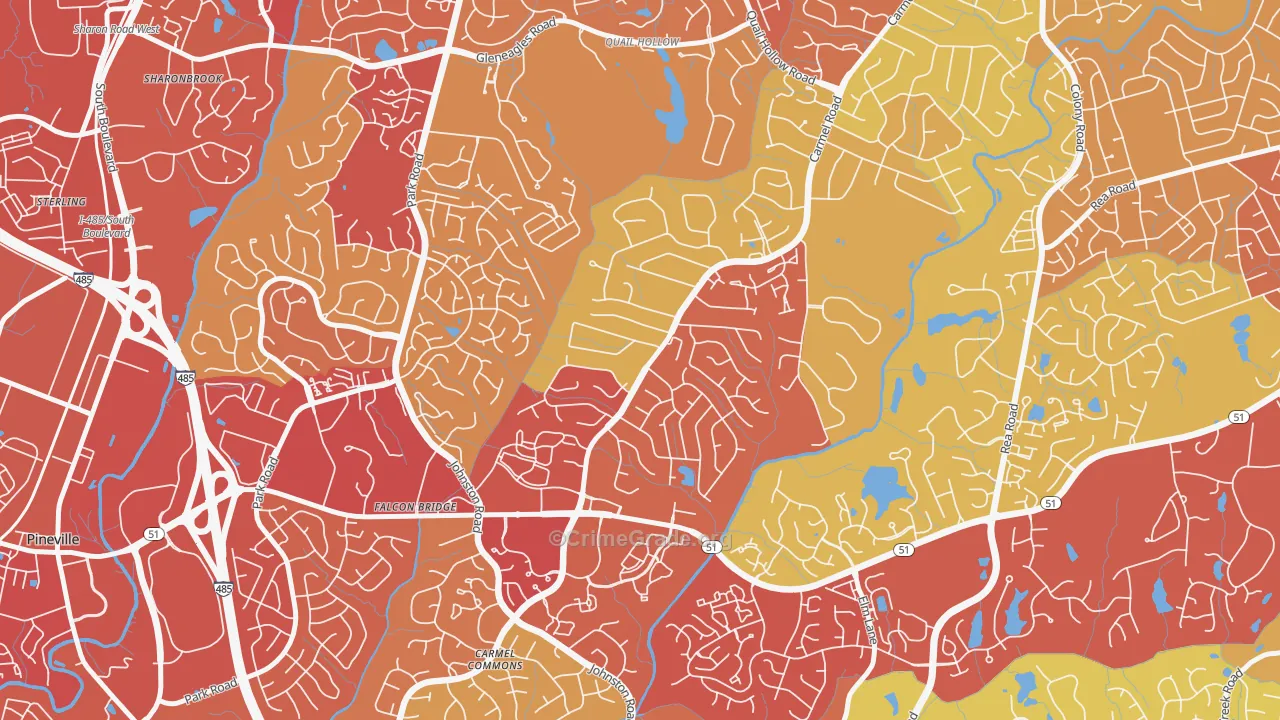 Carmel, Charlotte, NC Map of Vehicle Theft Rates