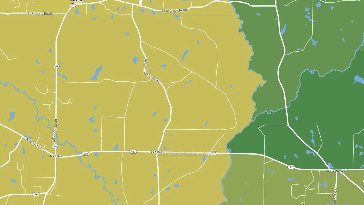 Carmel, GA Map of Vehicle Theft Rates