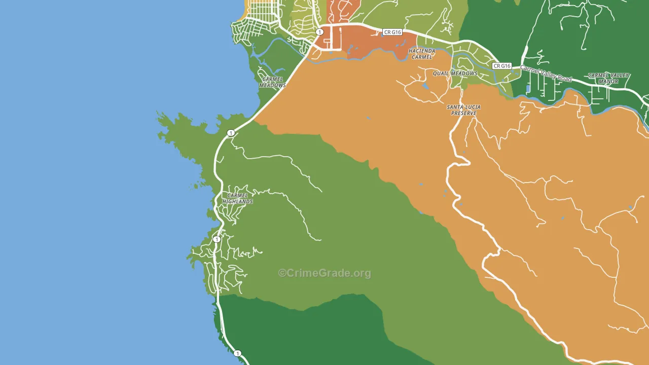 Carmel Highlands, CA Map of Vehicle Theft Rates