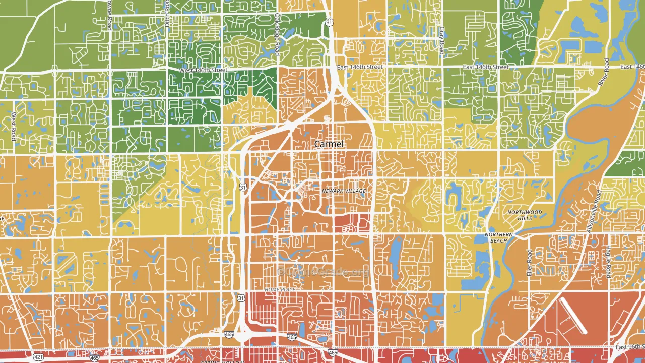 Carmel, IN Map of Vehicle Theft Rates