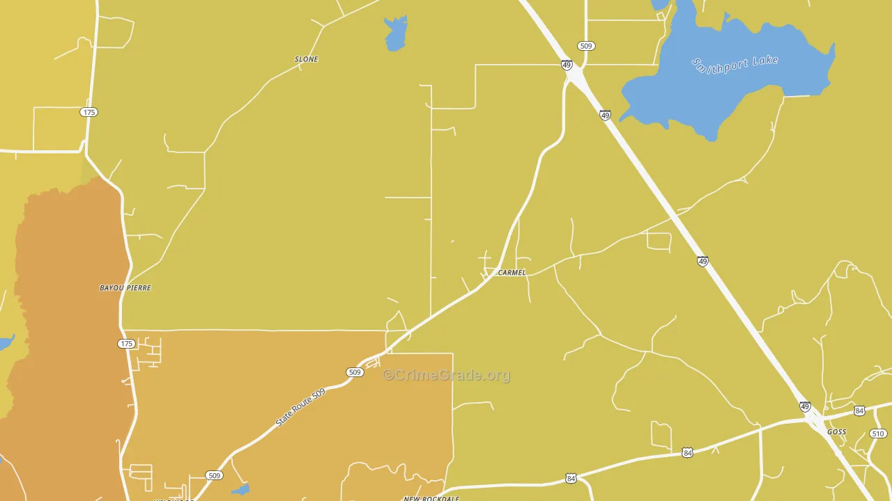 Carmel, LA Map of Vehicle Theft Rates