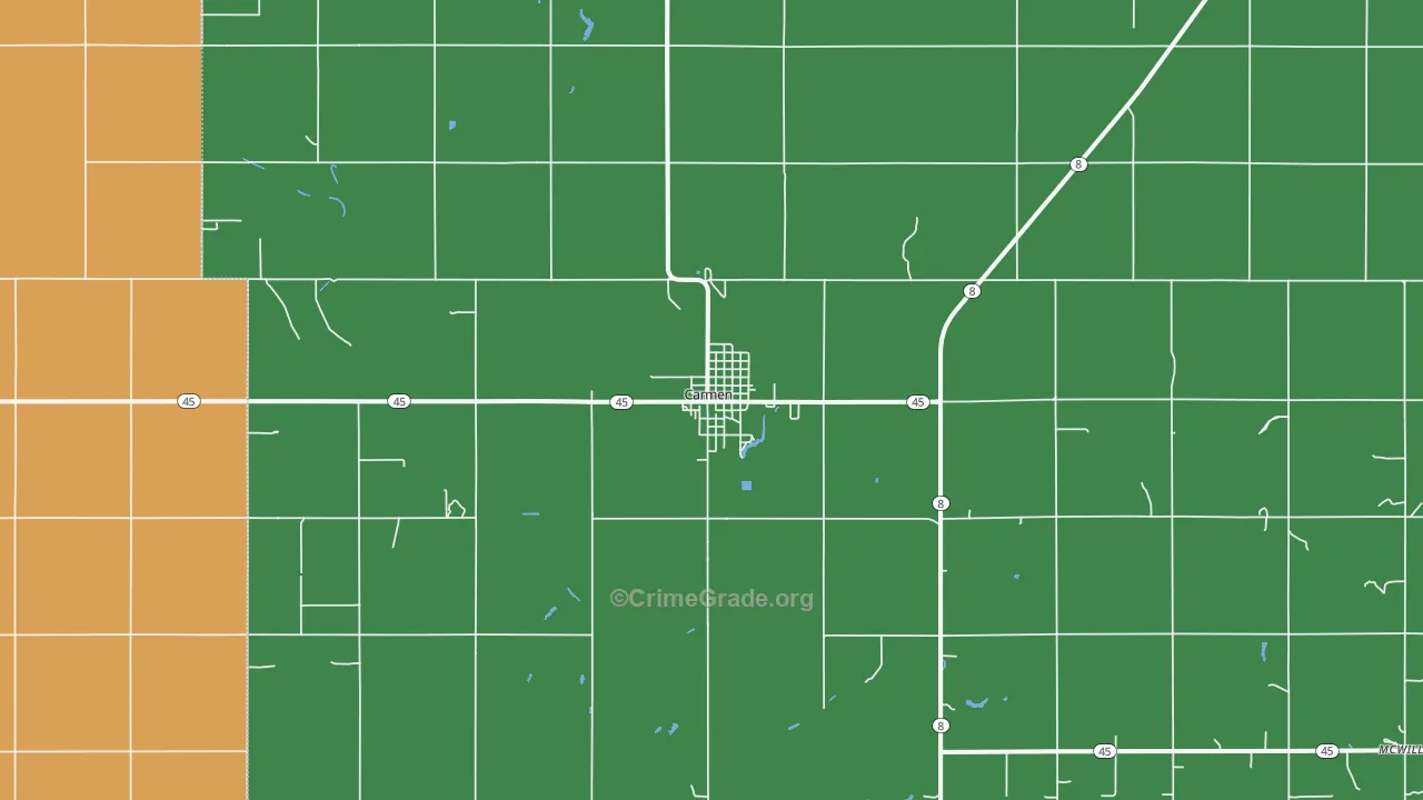 Carmen, OK Map of Vehicle Theft Rates