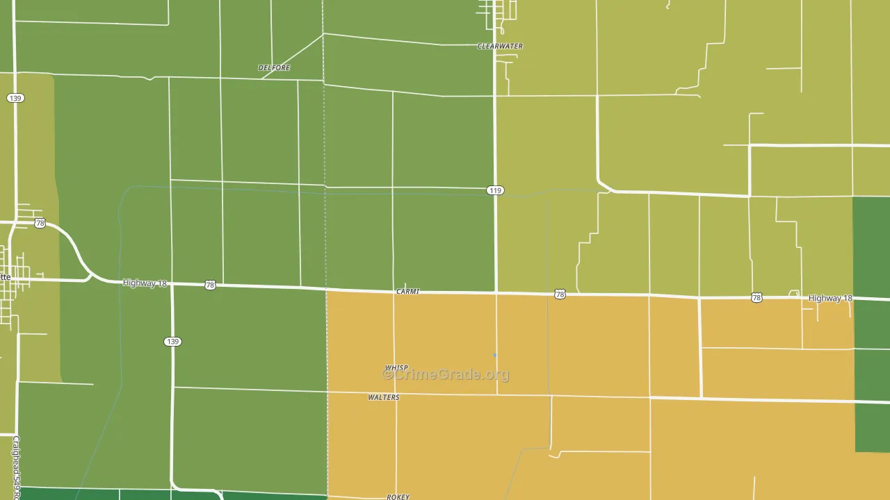 Carmi, AR Map of Vehicle Theft Rates