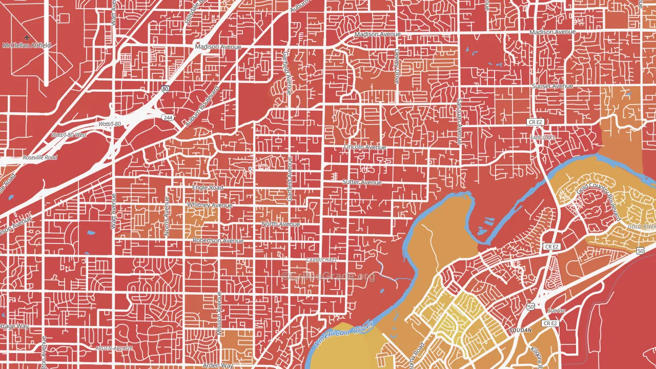 Carmichael, CA Map of Vehicle Theft Rates