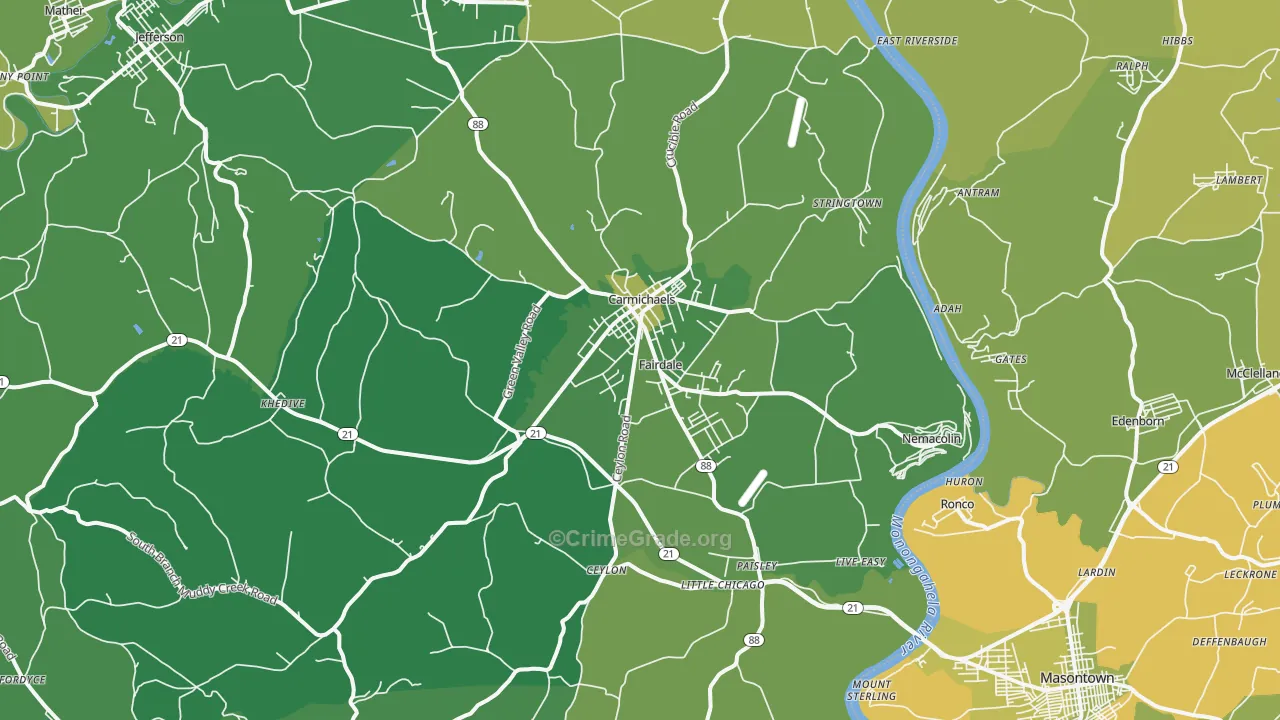 Carmichaels, PA Map of Vehicle Theft Rates