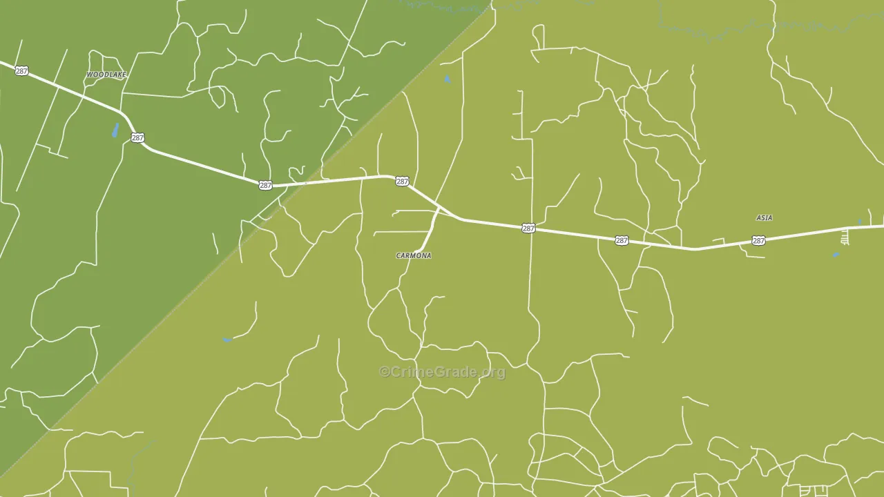 Carmona, TX Map of Vehicle Theft Rates
