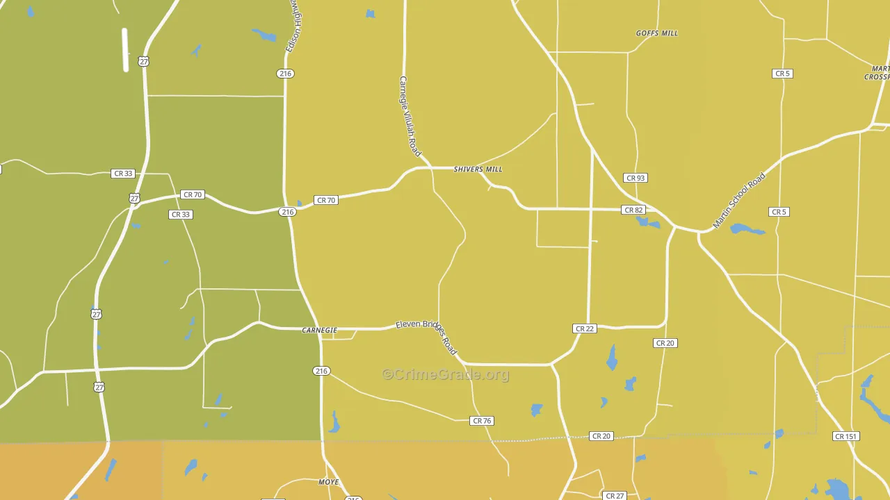 Carnegie, GA Map of Vehicle Theft Rates