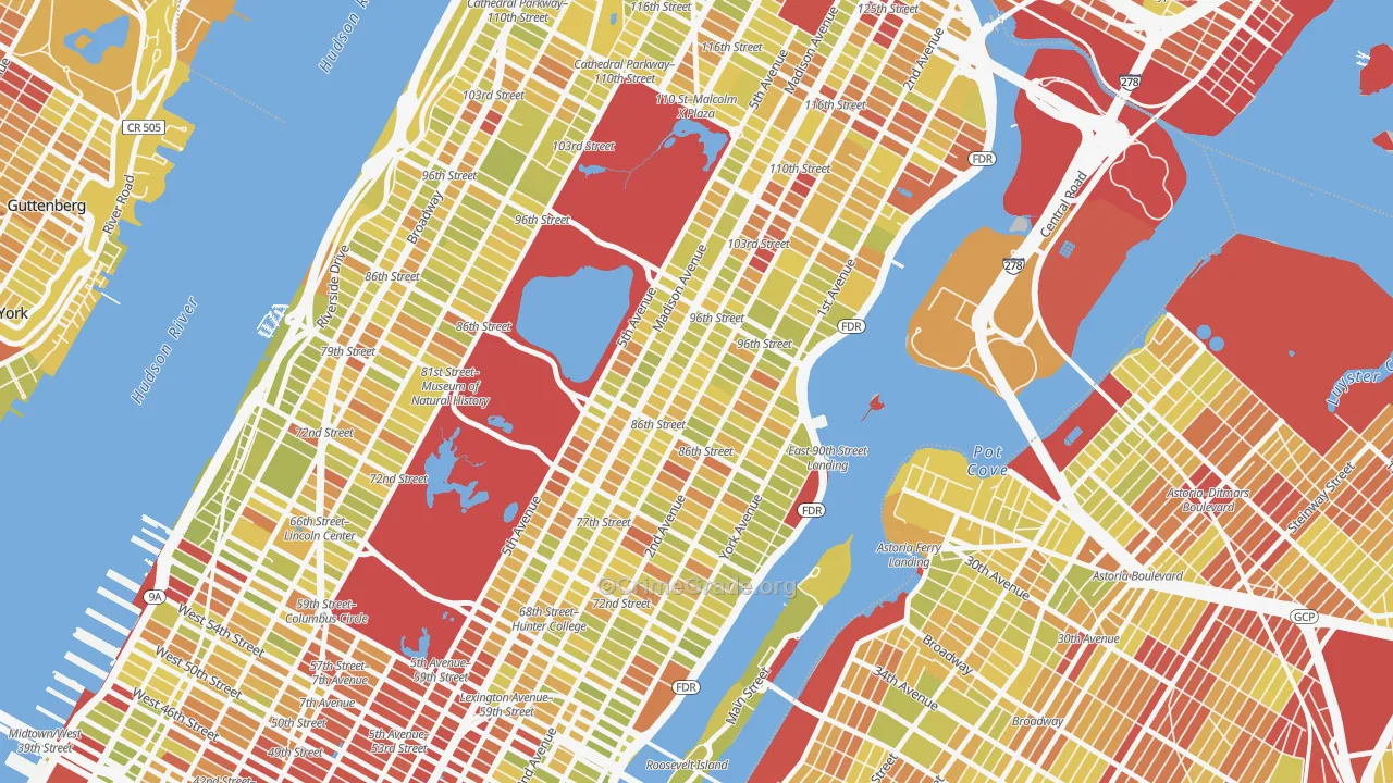 Carnegie Hill, Manhattan, NY Map of Vehicle Theft Rates