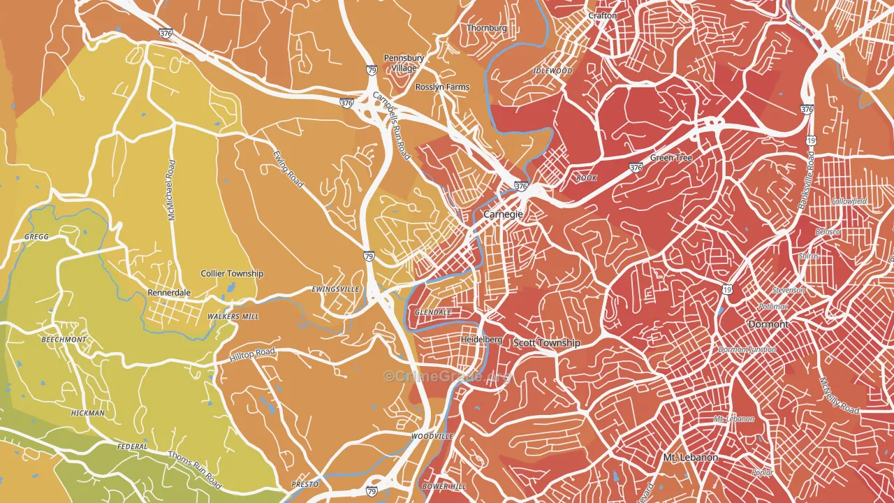 Carnegie, PA Map of Vehicle Theft Rates