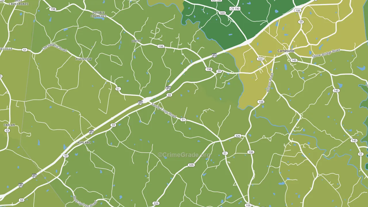 Carnesville, GA Map of Vehicle Theft Rates