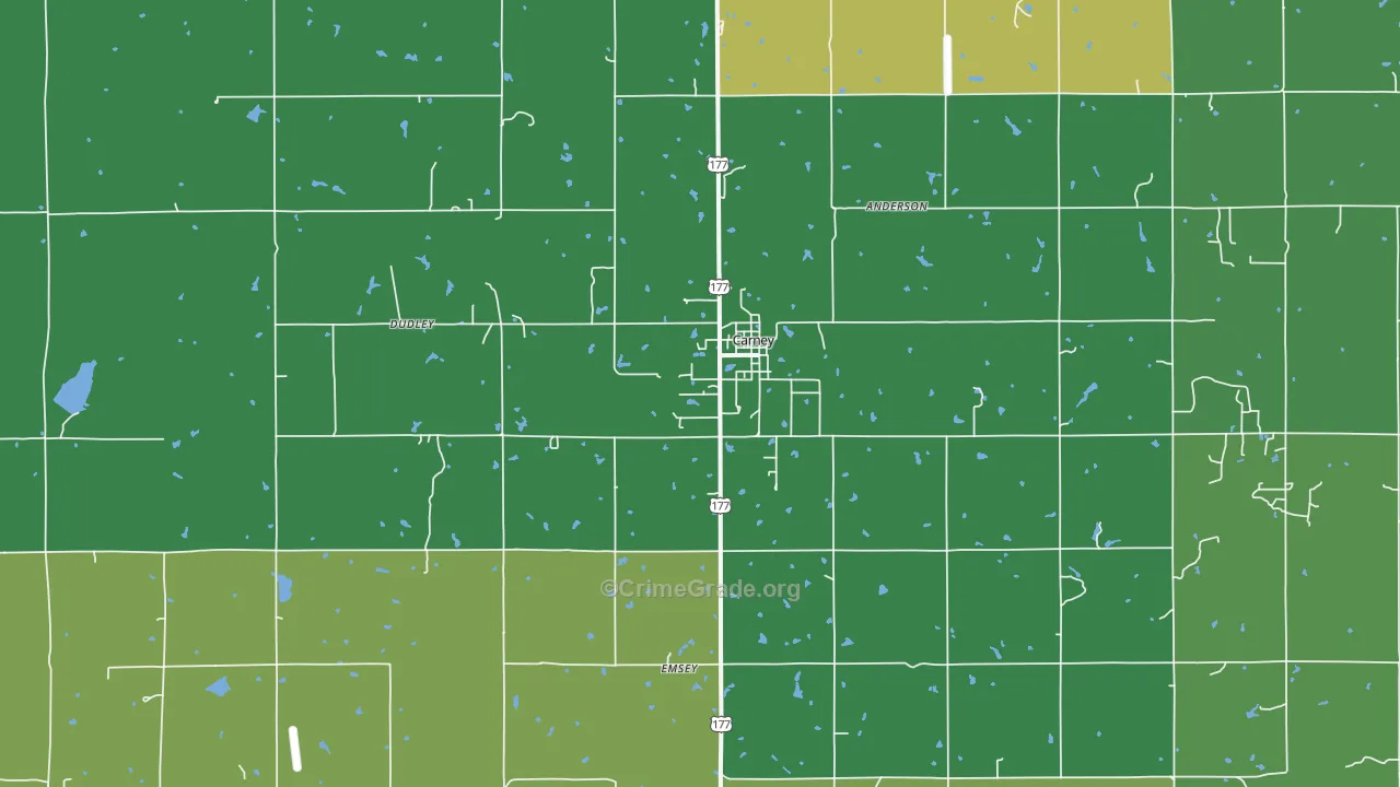 Carney, OK Map of Vehicle Theft Rates