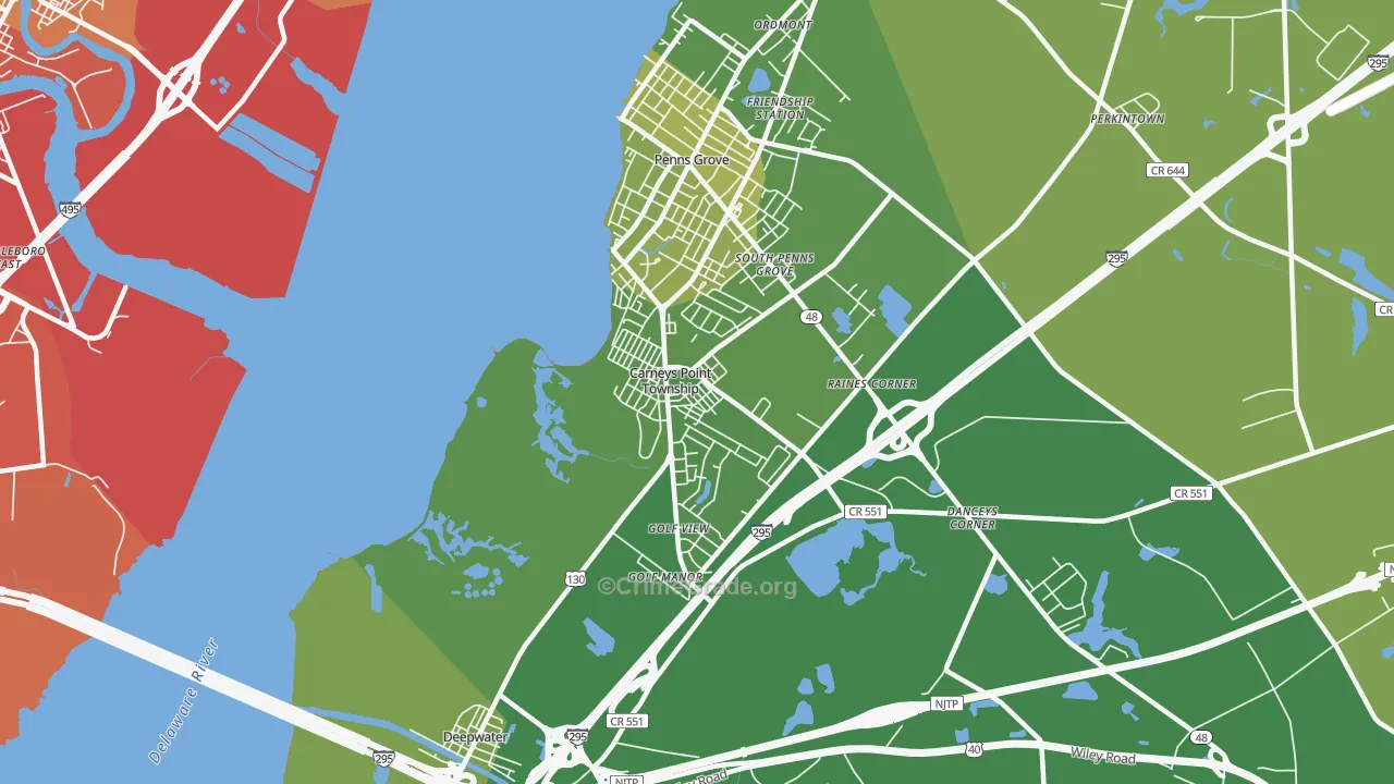 Carneys Point, NJ Map of Vehicle Theft Rates