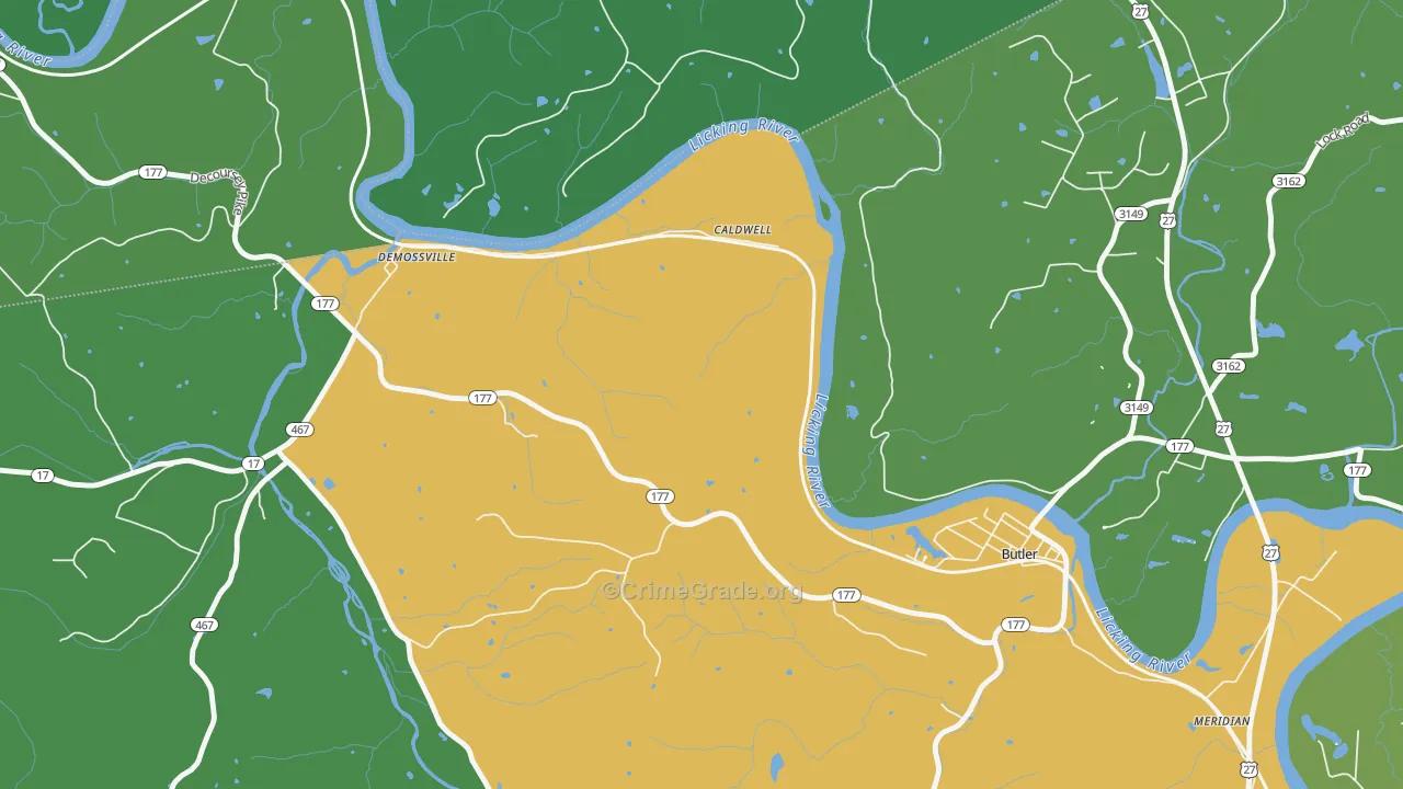 Carntown, KY Map of Vehicle Theft Rates