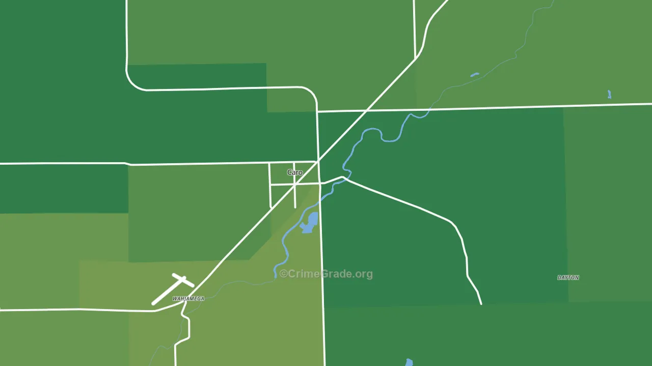 Caro, MI Map of Vehicle Theft Rates