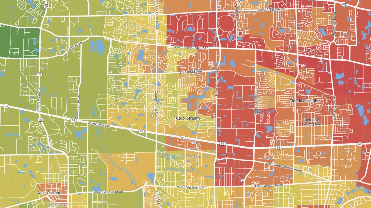 Carol Stream, IL Map of Vehicle Theft Rates