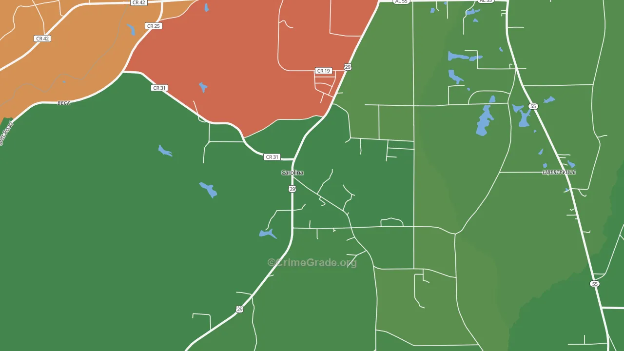 Carolina, AL Map of Vehicle Theft Rates