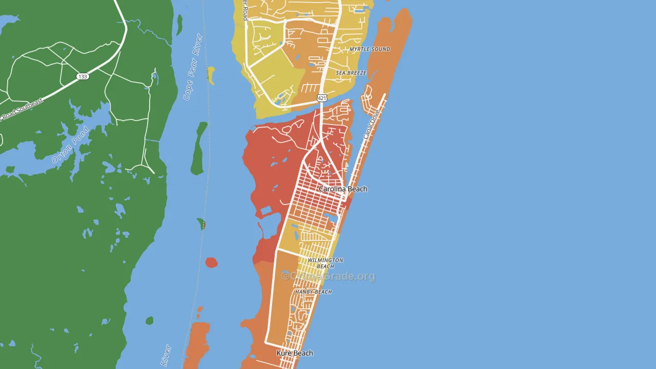 Carolina Beach, NC Map of Vehicle Theft Rates