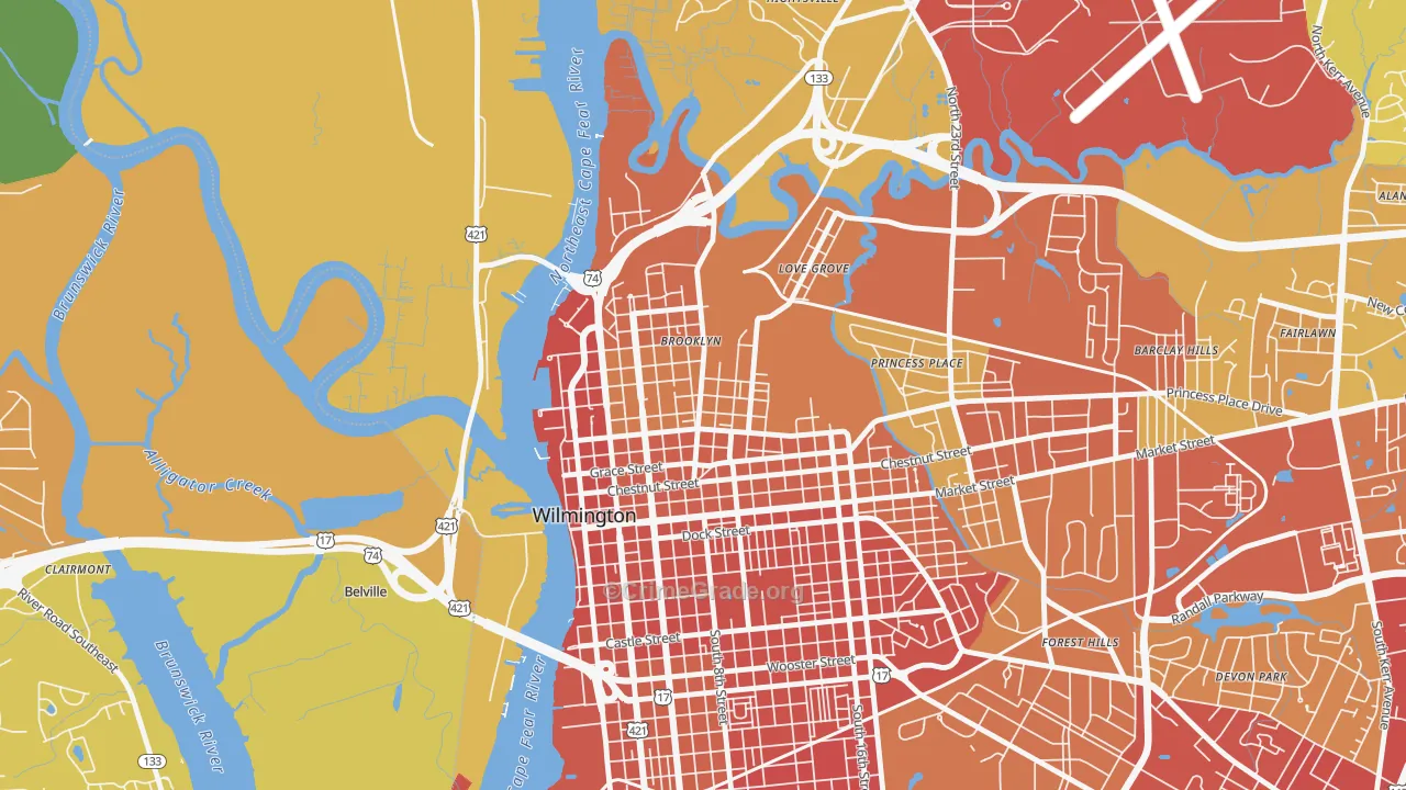 Carolina Heights, Wilmington, NC Map of Vehicle Theft Rates