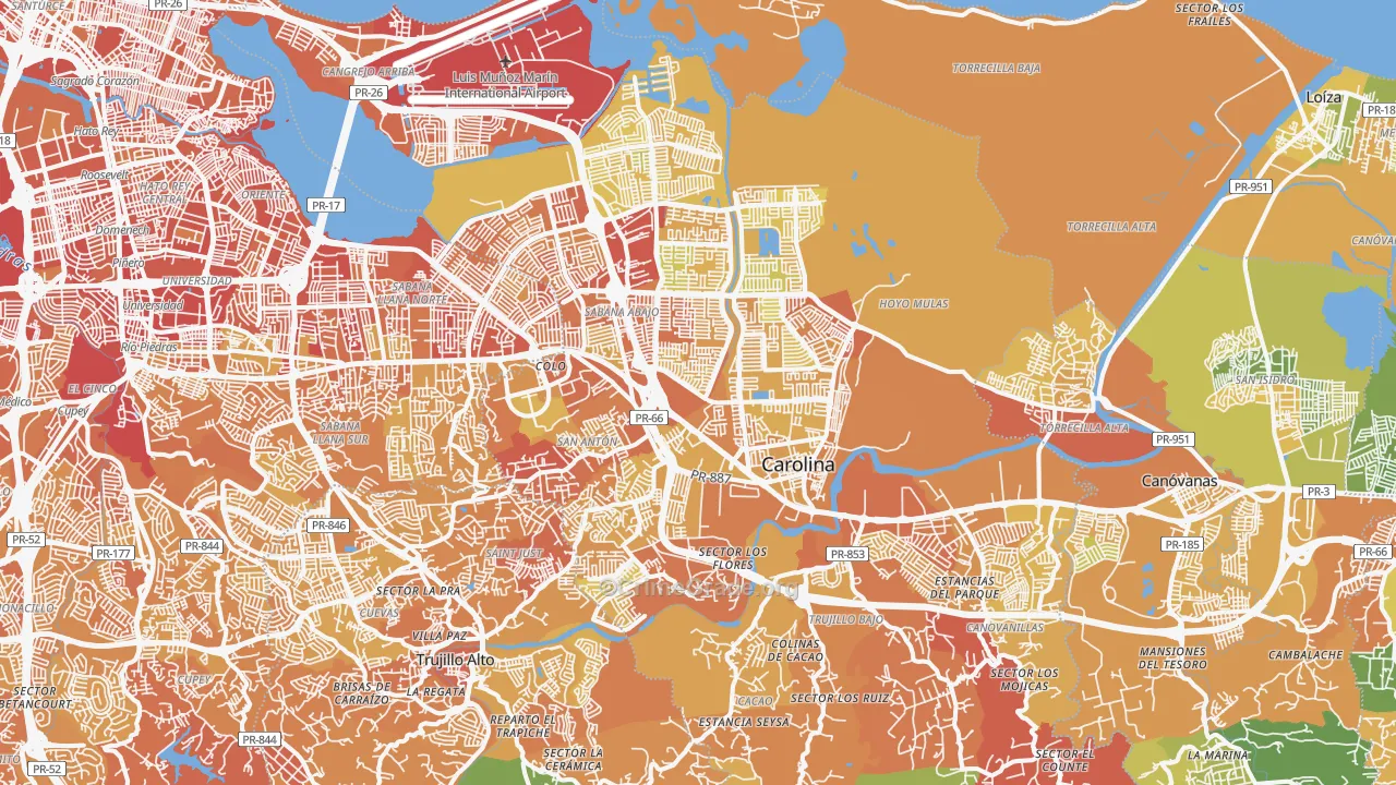 Carolina Municipio, PR Map of Vehicle Theft Rates
