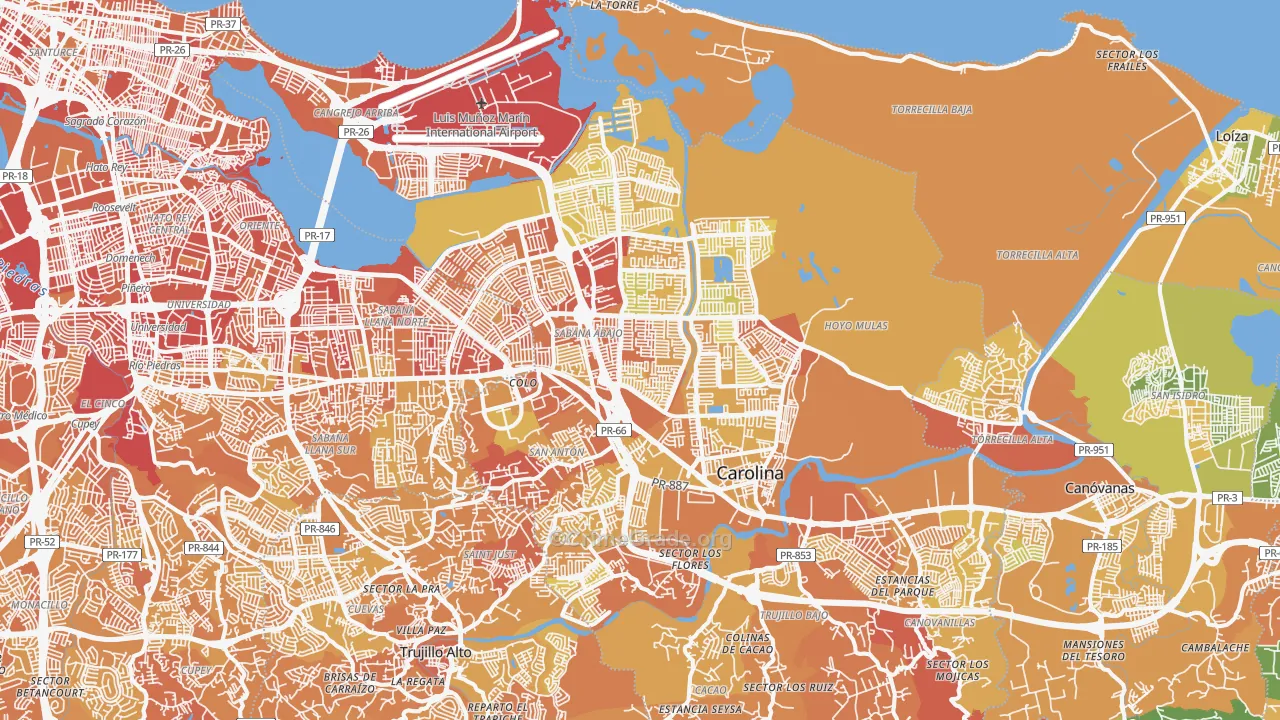 Carolina, PR Map of Vehicle Theft Rates