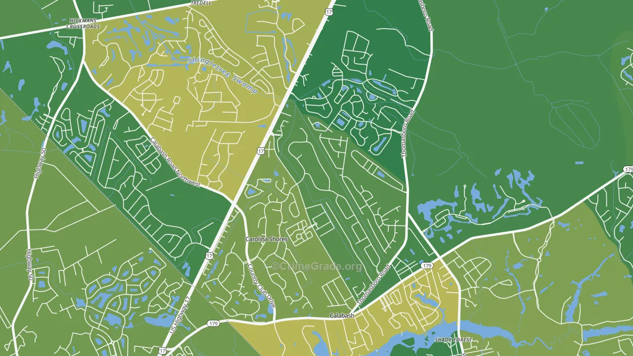 Carolina Shores, NC Map of Vehicle Theft Rates