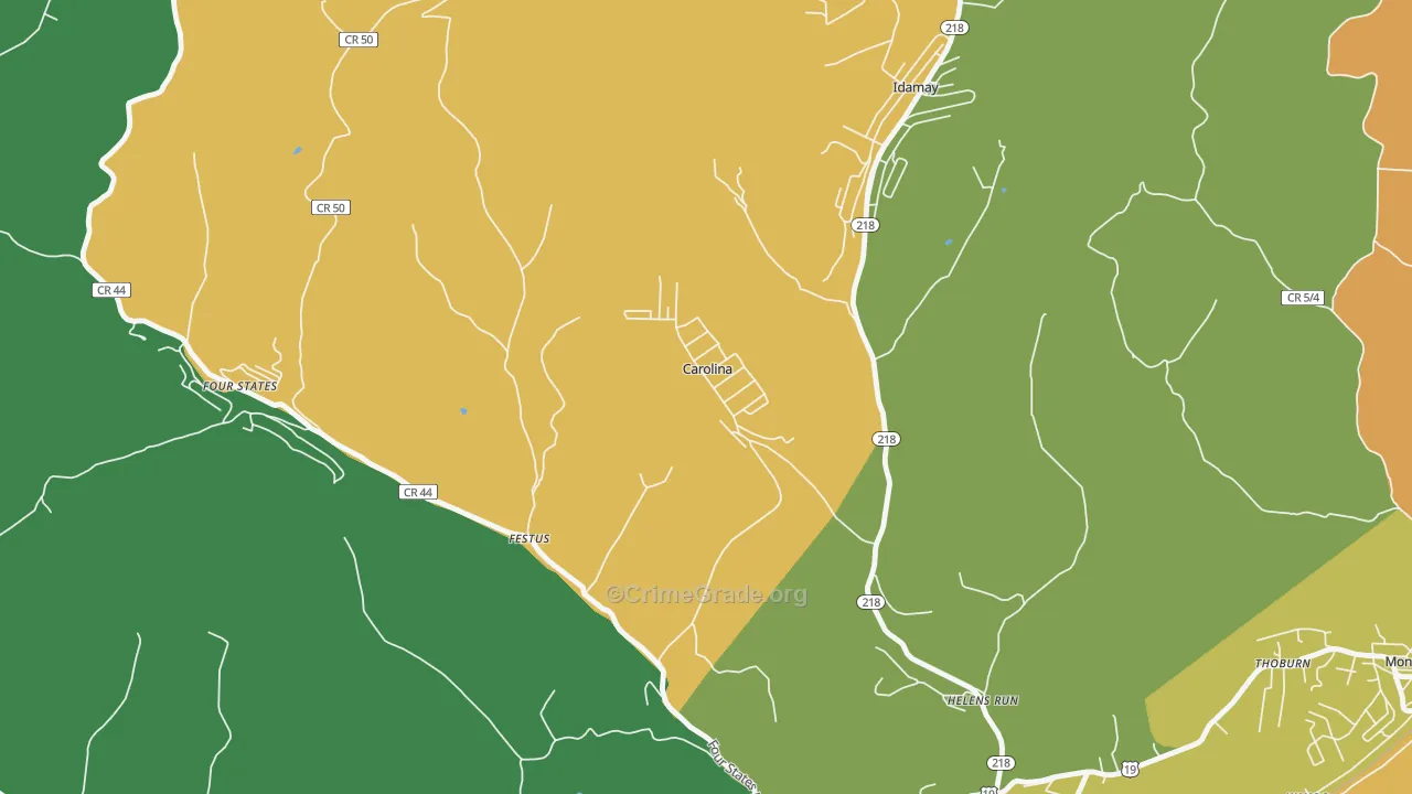 Carolina, WV Map of Vehicle Theft Rates