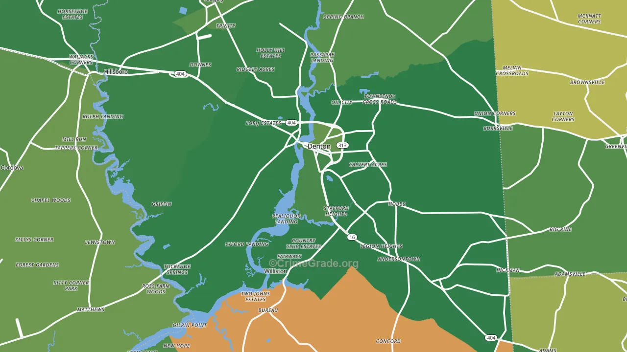 Caroline County, MD Map of Vehicle Theft Rates