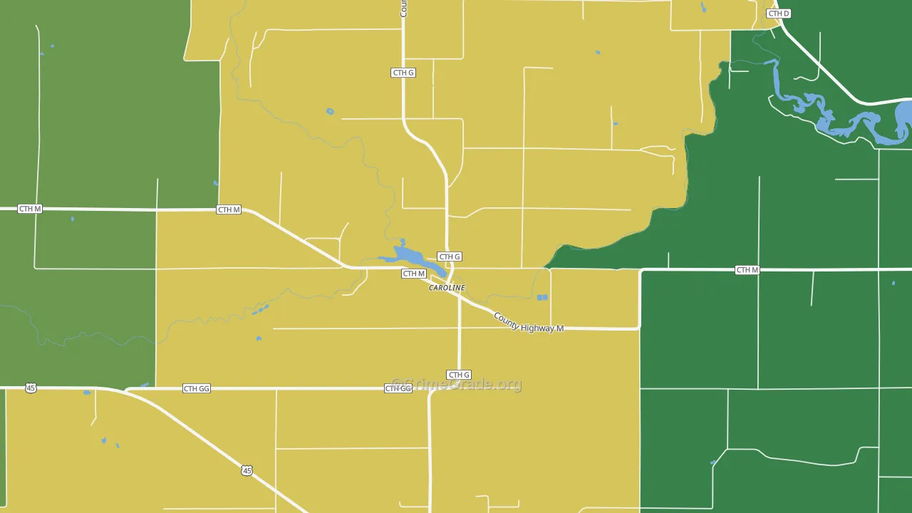 Caroline, WI Map of Vehicle Theft Rates