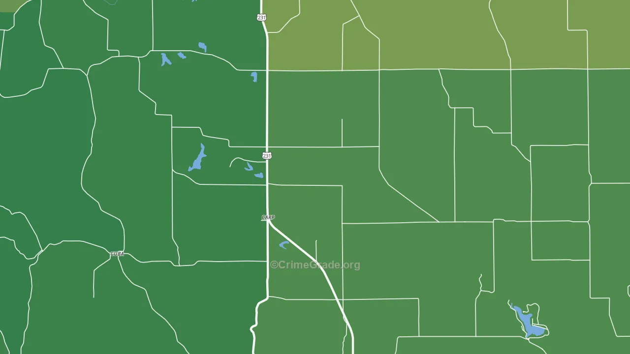 Carp, IN Map of Vehicle Theft Rates