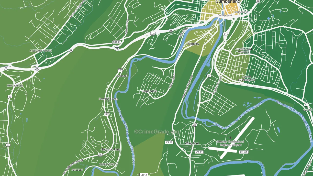 Carpendale, WV Map of Vehicle Theft Rates