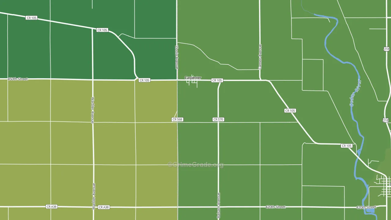 Carpenter, IA Map of Vehicle Theft Rates