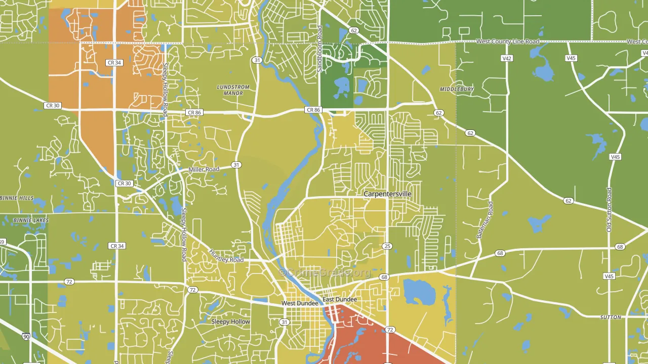 Carpentersville, IL Map of Vehicle Theft Rates