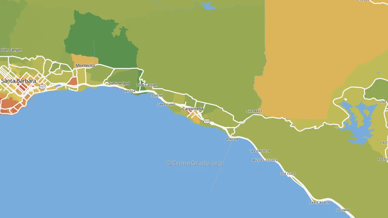 Carpinteria, CA Map of Vehicle Theft Rates