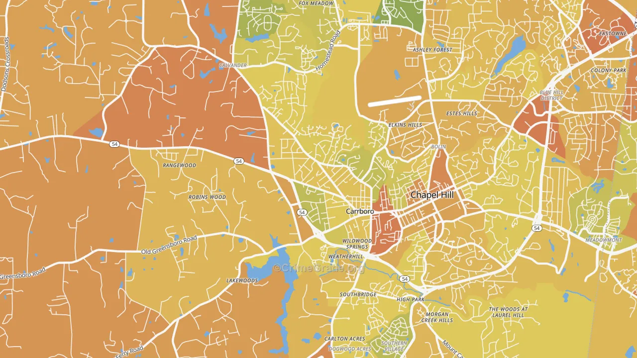 Carrboro, NC Map of Vehicle Theft Rates