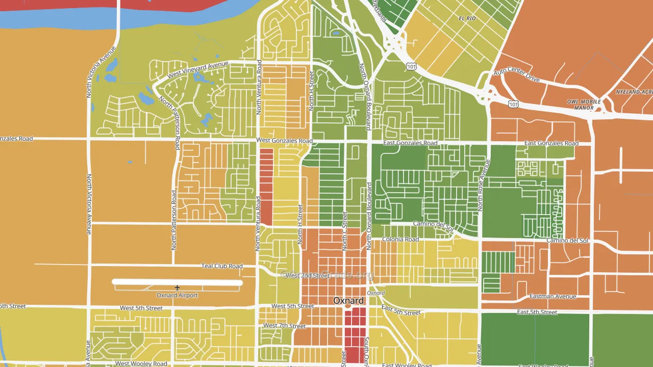 Carriage Square, Oxnard, CA Map of Vehicle Theft Rates