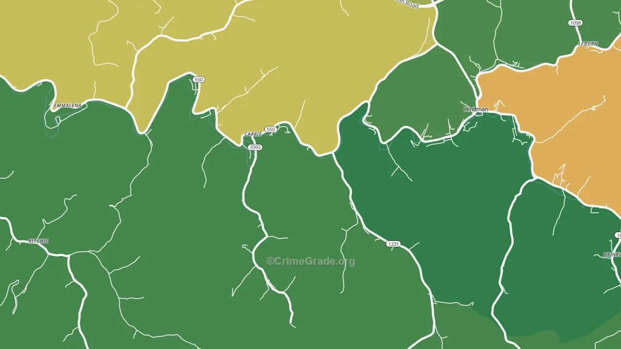 Carrie, KY Map of Vehicle Theft Rates