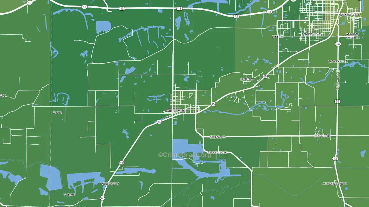 Carrier Mills, IL Map of Vehicle Theft Rates