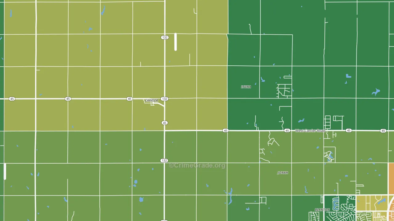 Carrier, OK Map of Vehicle Theft Rates