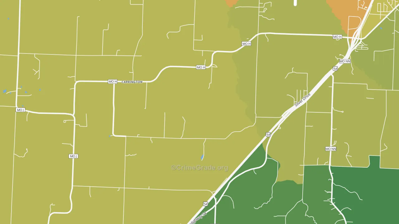 Carrington, MO Map of Vehicle Theft Rates