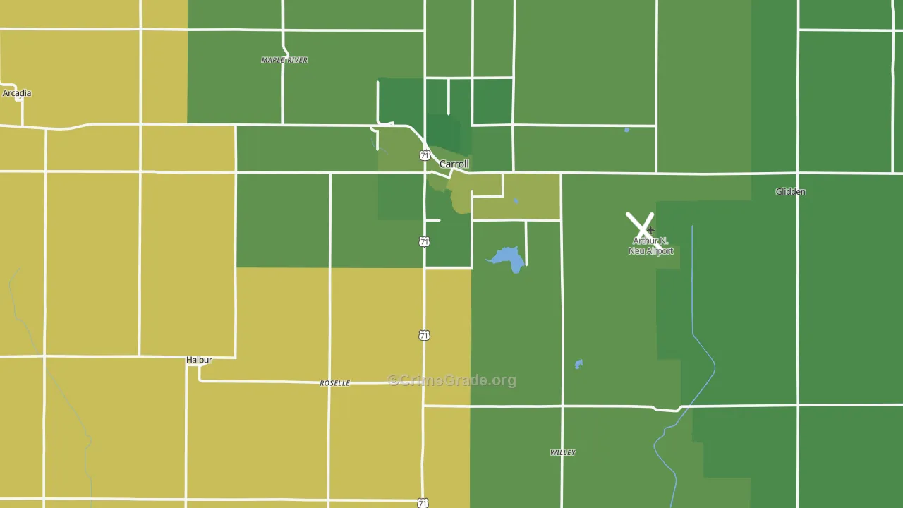 Carroll County, IA Map of Vehicle Theft Rates