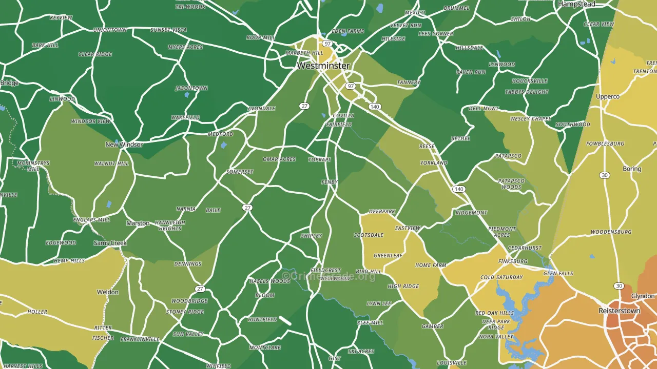 Carroll County, MD Map of Vehicle Theft Rates