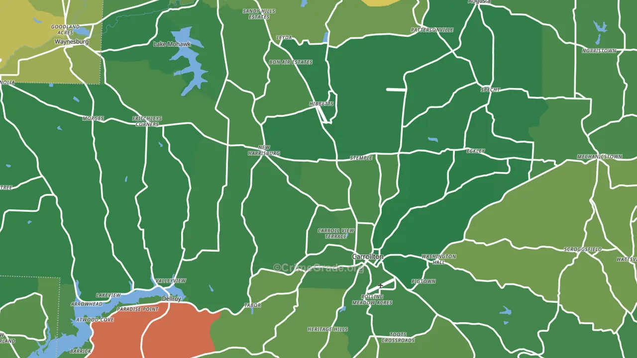 Carroll County, OH Map of Vehicle Theft Rates