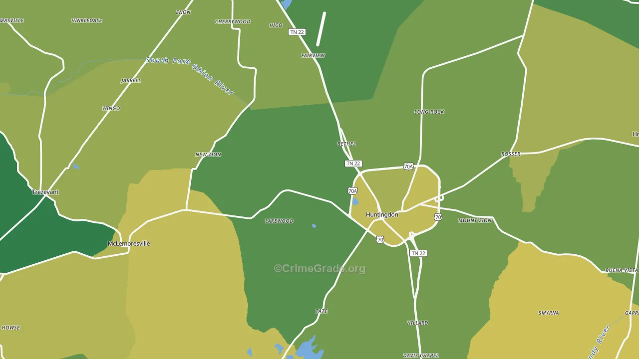 Carroll County, TN Map of Vehicle Theft Rates