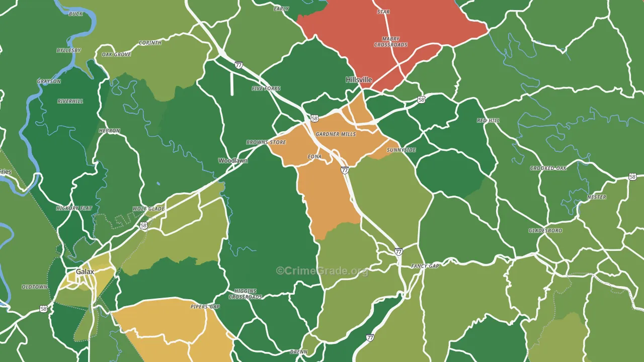 Carroll County, VA Map of Vehicle Theft Rates
