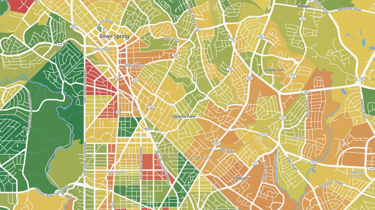 Carroll Manor, Takoma Park, MD Map of Vehicle Theft Rates