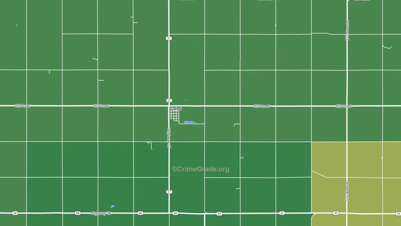 Carroll, NE Map of Vehicle Theft Rates