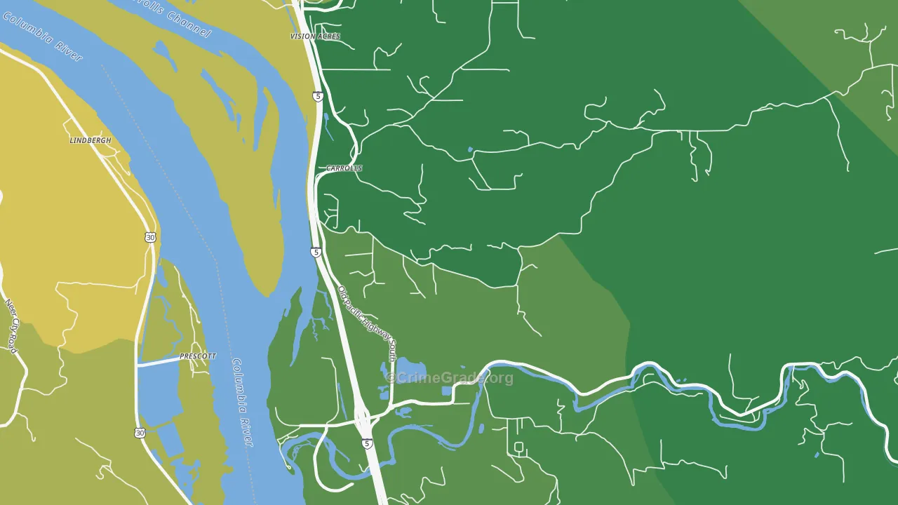 Carrolls, WA Map of Vehicle Theft Rates