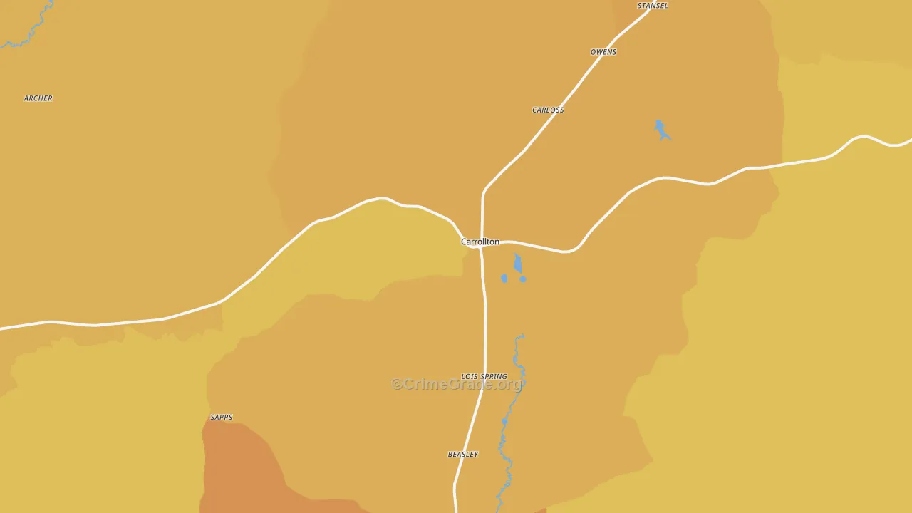 Carrollton, AL Map of Vehicle Theft Rates