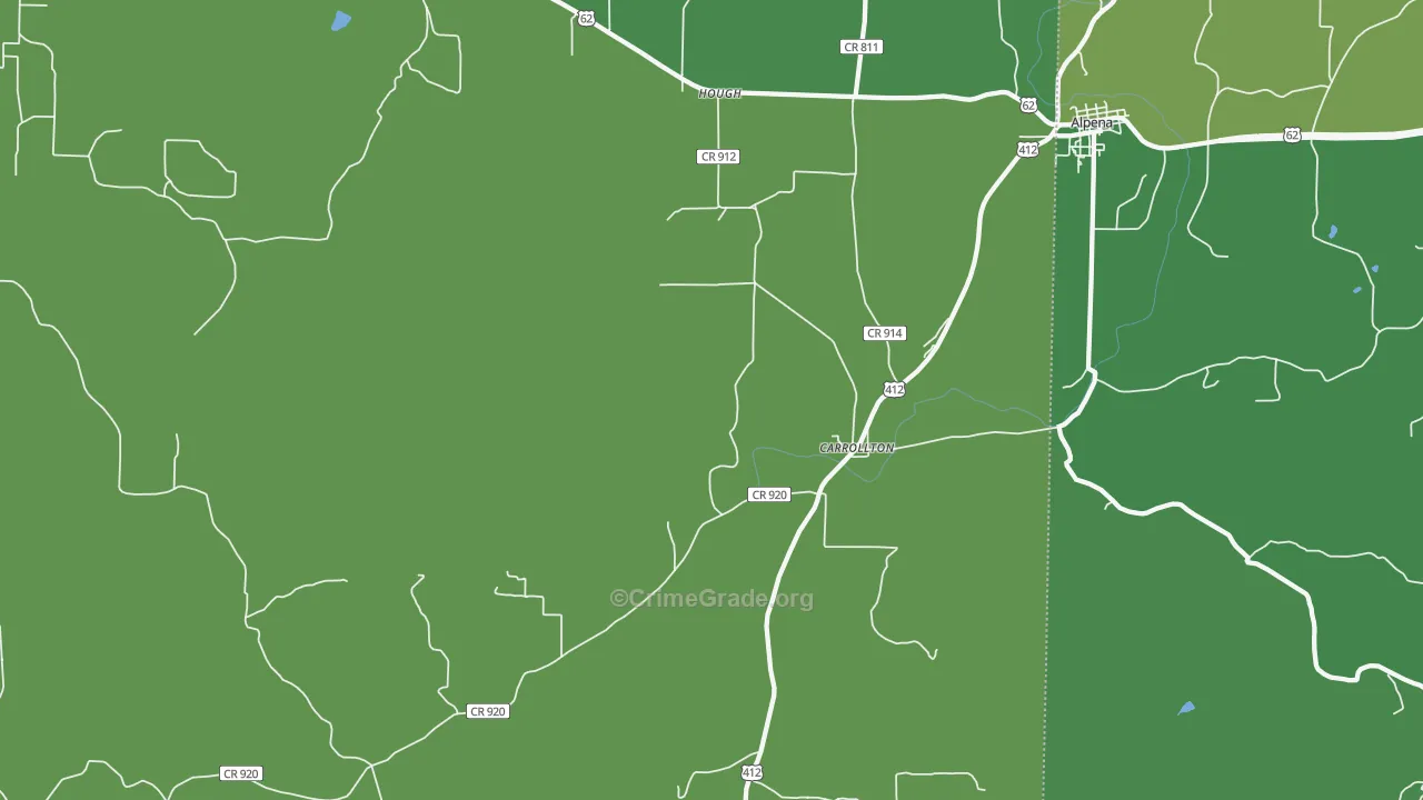 Carrollton, AR Map of Vehicle Theft Rates