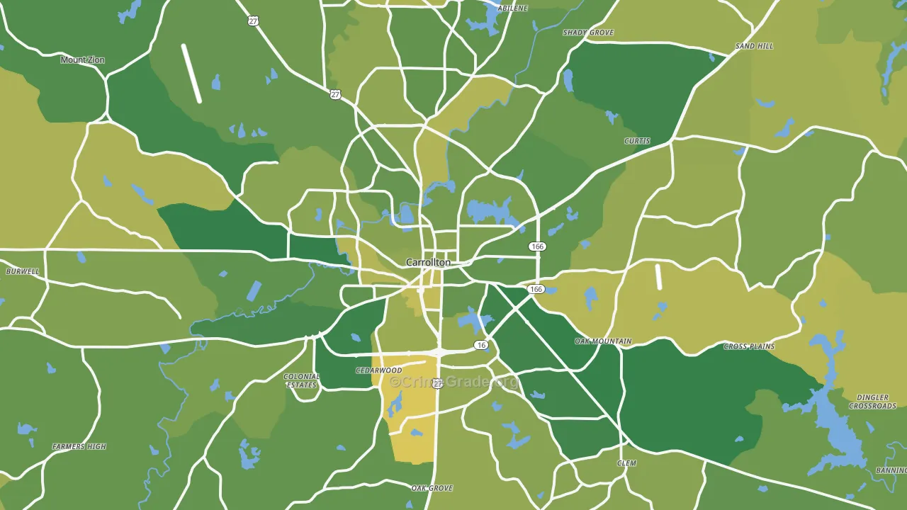 Carrollton, GA Map of Vehicle Theft Rates